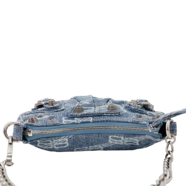 BALENCIAGA Le Cagole BB Mini Bleached Monogram Denim Crossbody Bag Blue