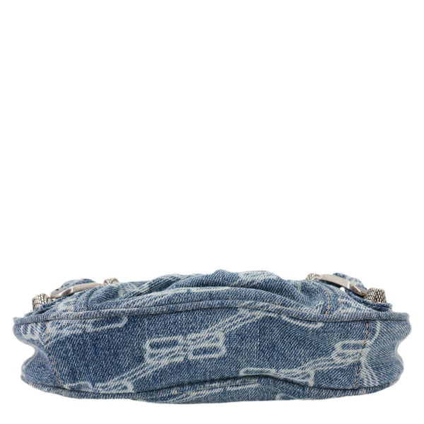BALENCIAGA Le Cagole BB Mini Bleached Monogram Denim Crossbody Bag Blue