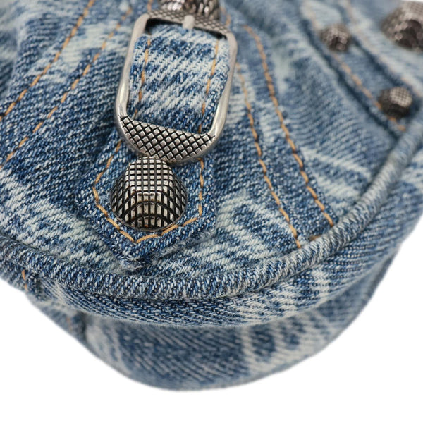 BALENCIAGA Le Cagole BB Mini Bleached Monogram Denim Crossbody Bag Blue