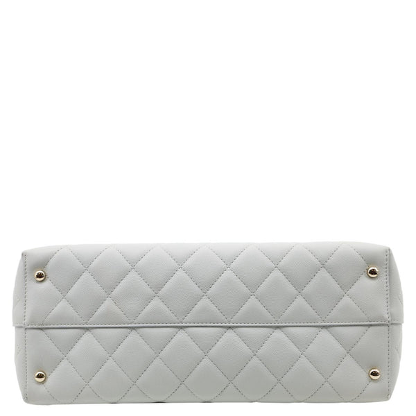 CHANEL Large Quilted Leather Shopping Tote Bag Ice Blue