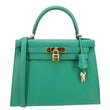 HERMES Kelly 28 Sellier Epsom Leather Shoulder Bag Green