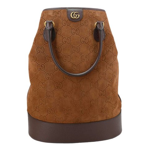 GUCCI Savoy Jumbo GG Suede Textured Leather Tote Bag Brown 760227