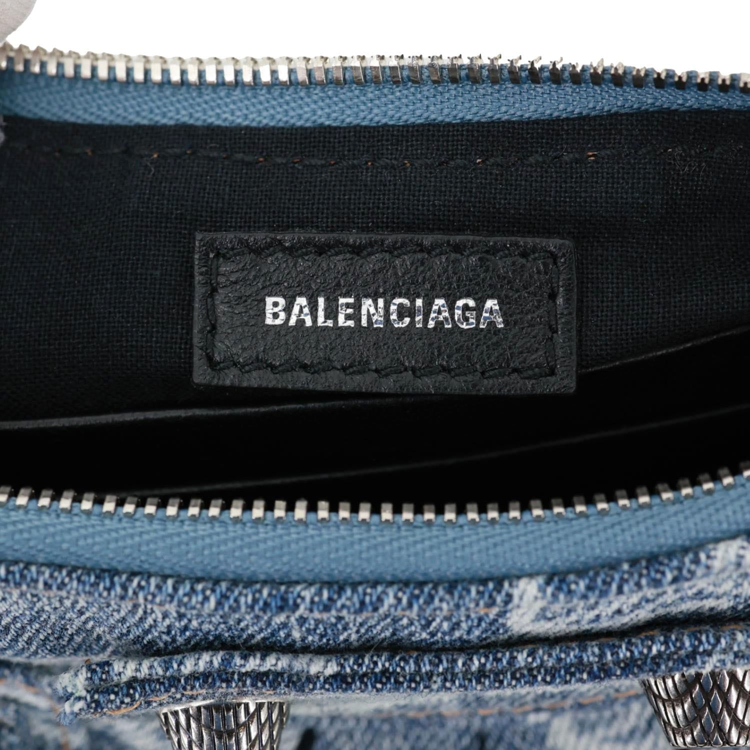 BALENCIAGA Le Cagole BB Mini Bleached Monogram Denim Crossbody Bag Blu