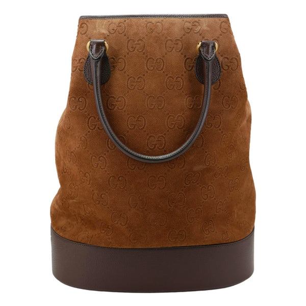 GUCCI Savoy Jumbo GG Suede Textured Leather Tote Bag Brown 760227