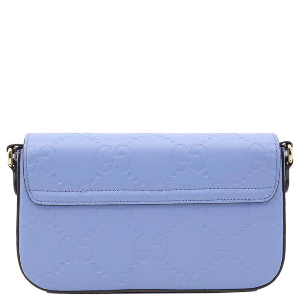 GUCCI Super Mini GG Embossed Leather Shoulder Bag Blue 772794
