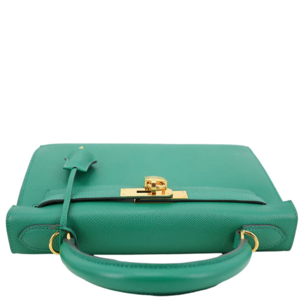 HERMES Kelly 28 Sellier Epsom Leather Shoulder Bag Green