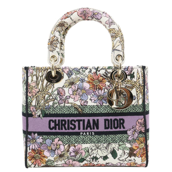 CHRISTIAN DIOR Lady D-Lite Medium Floral Embroidered Canvas Shoulder Bag Multicolor