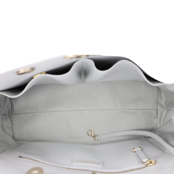 CHANEL Large Quilted Leather Shopping Tote Bag Ice Blue