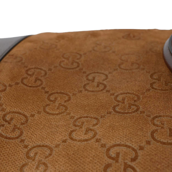 GUCCI Savoy Jumbo GG Suede Textured Leather Tote Bag Brown 760227