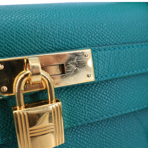 HERMES Kelly 28 Sellier Epsom Leather Shoulder Bag Green