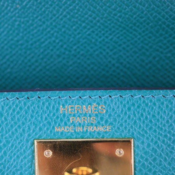 HERMES Kelly 28 Sellier Epsom Leather Shoulder Bag Green