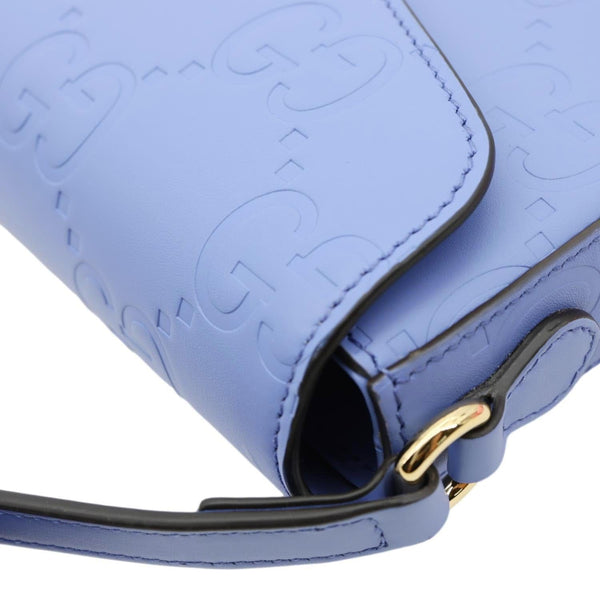 GUCCI Super Mini GG Embossed Leather Shoulder Bag Blue 772794