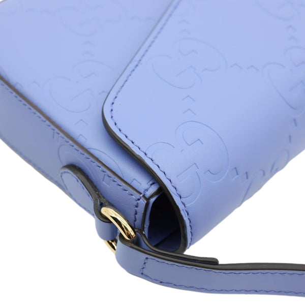 GUCCI Super Mini GG Embossed Leather Shoulder Bag Blue 772794