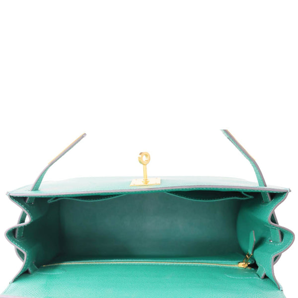HERMES Kelly 28 Sellier Epsom Leather Shoulder Bag Green