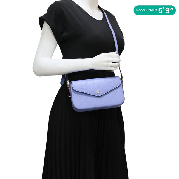 GUCCI Super Mini GG Embossed Leather Shoulder Bag Blue 772794