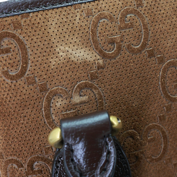 GUCCI Savoy Jumbo GG Suede Textured Leather Tote Bag Brown 760227