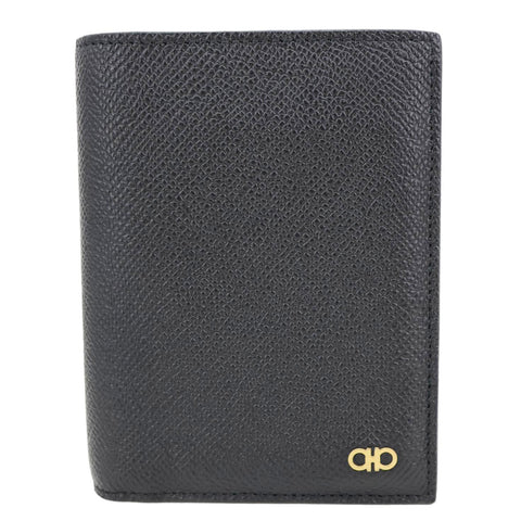 SALVATORE FERRAGA Gancini Leather Passport Holder Black
