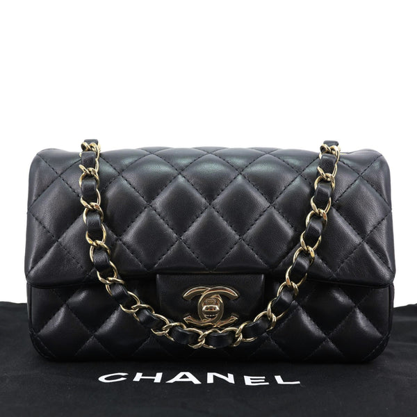 CHANEL Classic Rectangular Flap Mini Quilted Leather Top Handle Crossbody Bag Black