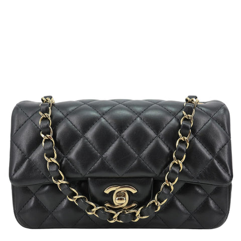 CHANEL Classic Rectangular Flap Mini Quilted Leather Top Handle Crossbody Bag Black