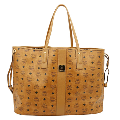 MCM Reversible Liz Large Visetos Canvas Shopper Tote Bag Cognac