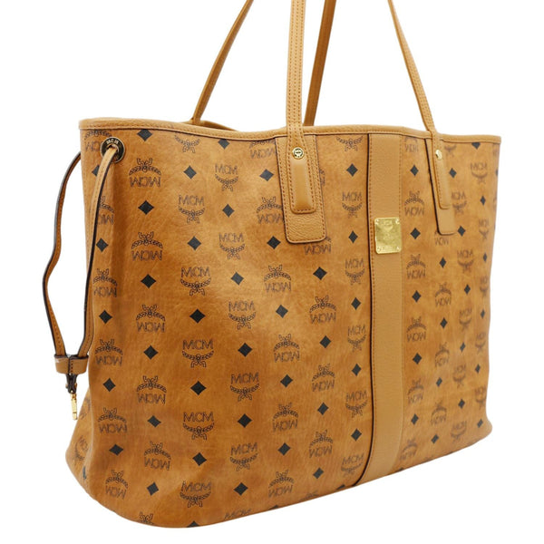 MCM Reversible Liz Large Visetos Canvas Shopper Tote Bag Cognac