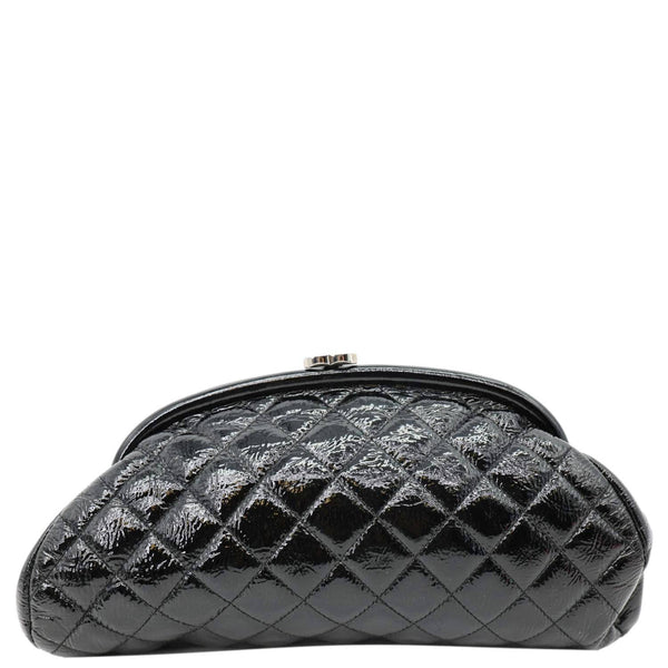 CHANEL Timeless CC Logo Patent Quilted Leather Clutch Black