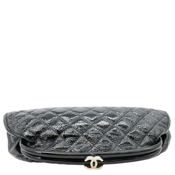CHANEL Timeless CC Logo Patent Quilted Leather Clutch Black