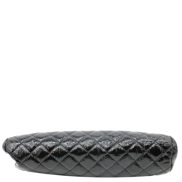 CHANEL Timeless CC Logo Patent Quilted Leather Clutch Black