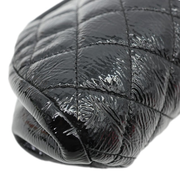 CHANEL Timeless CC Logo Patent Quilted Leather Clutch Black