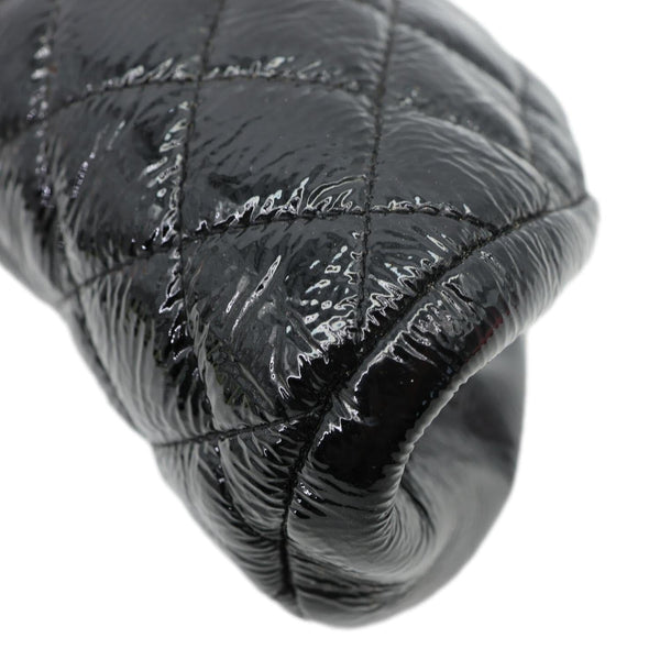 CHANEL Timeless CC Logo Patent Quilted Leather Clutch Black