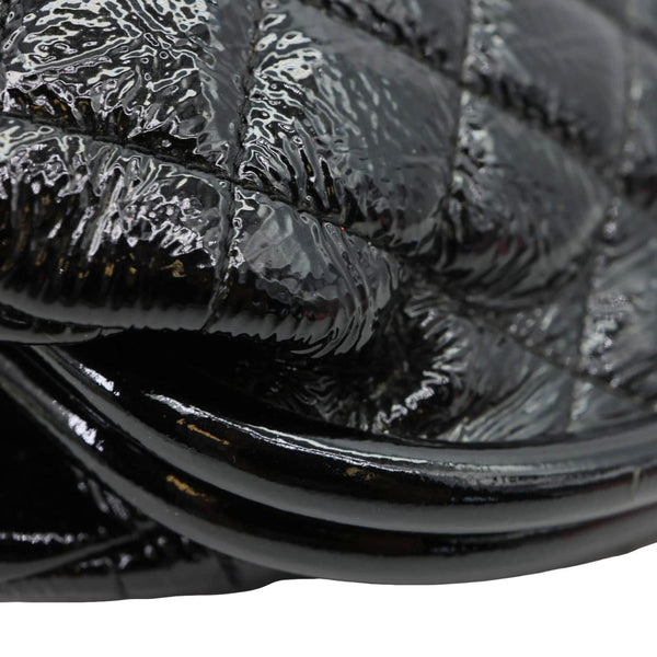 CHANEL Timeless CC Logo Patent Quilted Leather Clutch Black