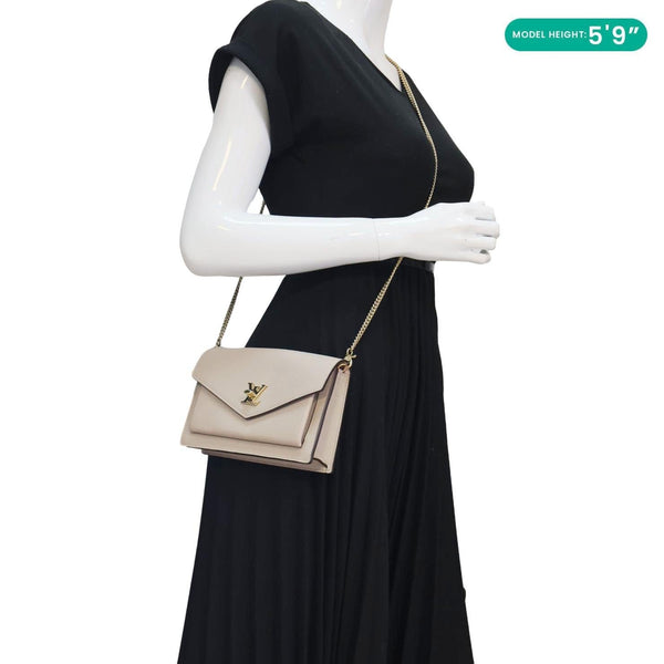 LOUIS VUITTON Mylockme Leather Chain Crossbody Bag Beige