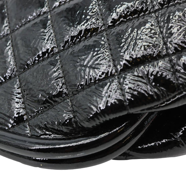 CHANEL Timeless CC Logo Patent Quilted Leather Clutch Black