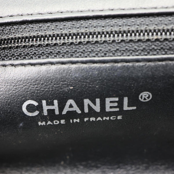 CHANEL Timeless CC Logo Patent Quilted Leather Clutch Black