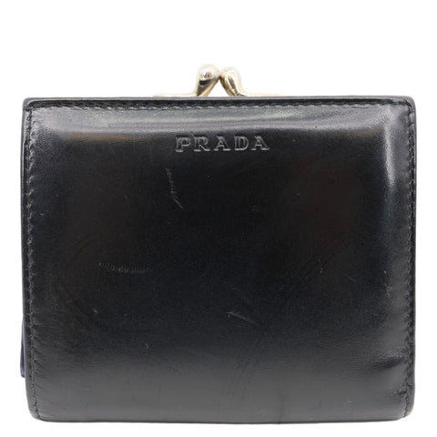 PRADA Kisslock Leather Bifold Wallet Black