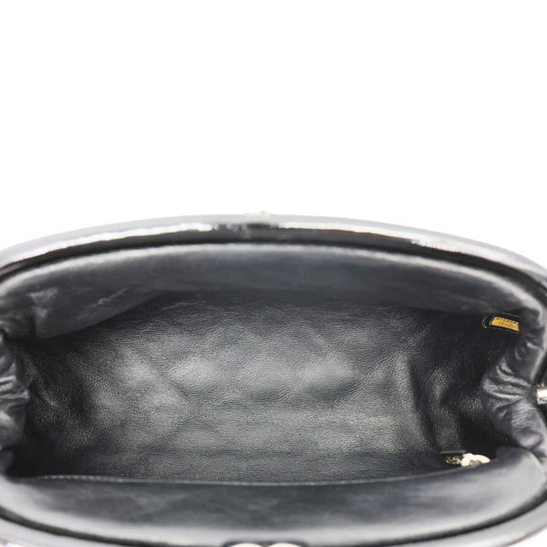 CHANEL Timeless CC Logo Patent Quilted Leather Clutch Black