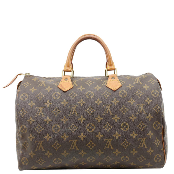 LOUIS VUITTON Speedy 35 Monogram Canvas Satchel Bag Brown