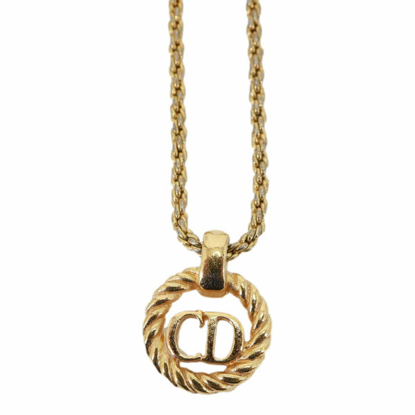 CHRISTIAN DIOR CD Logo Round Metal Pendant Gold