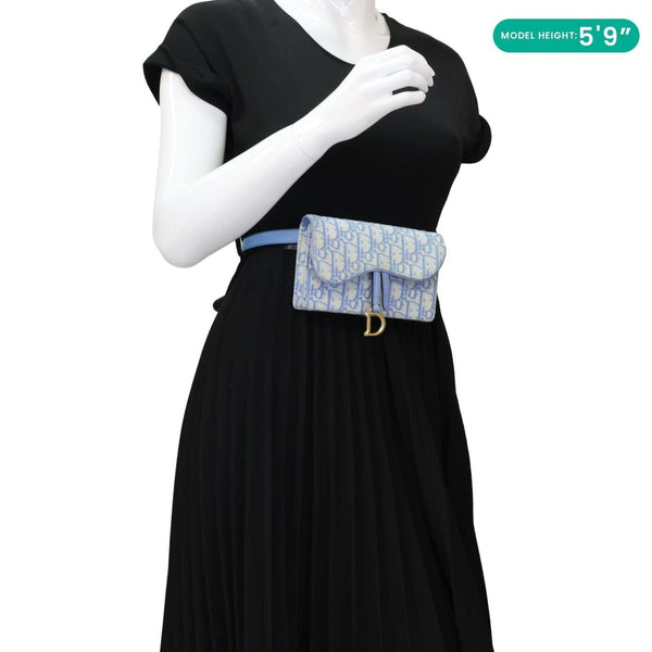 CHRISTIAN DIOR Saddle Oblique Canvas Belt Pouch Cornflower Blue