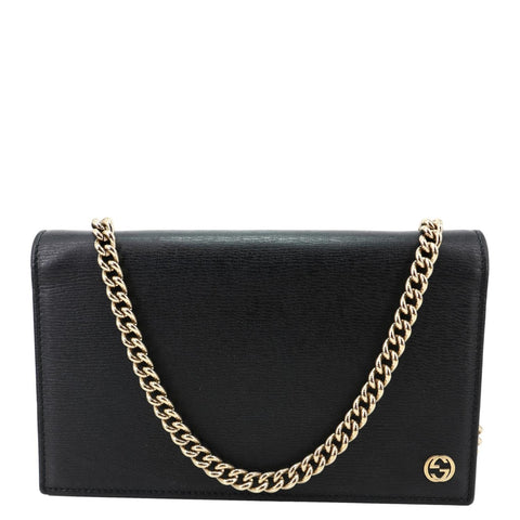 GUCCI Calfskin Leather Wallet On Chain Black 354697