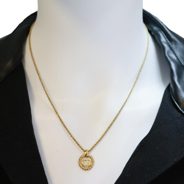 CHRISTIAN DIOR CD Logo Round Metal Pendant Gold