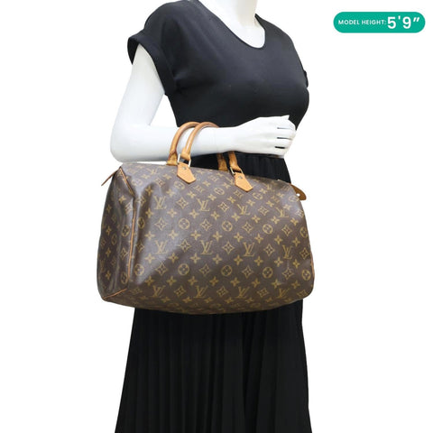 LOUIS VUITTON Speedy 35 Monogram Canvas Satchel Bag Brown