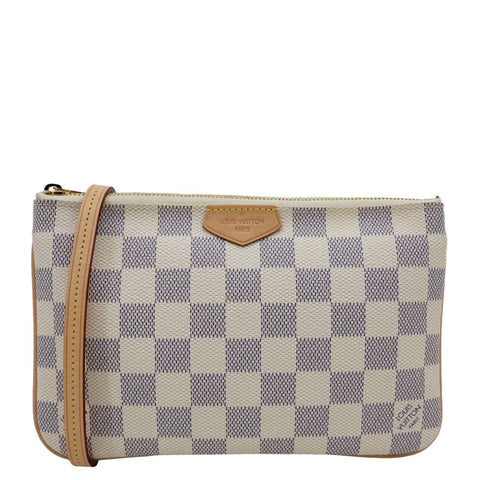 LOUIS VUITTON Double Zip Pochette Damier Azur Crossbody Bag Rose Ballerine