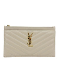 YVES SAINT LAURENT Monogram Bill Grain De Poudre Chevron Leather Zip Pouch Beige