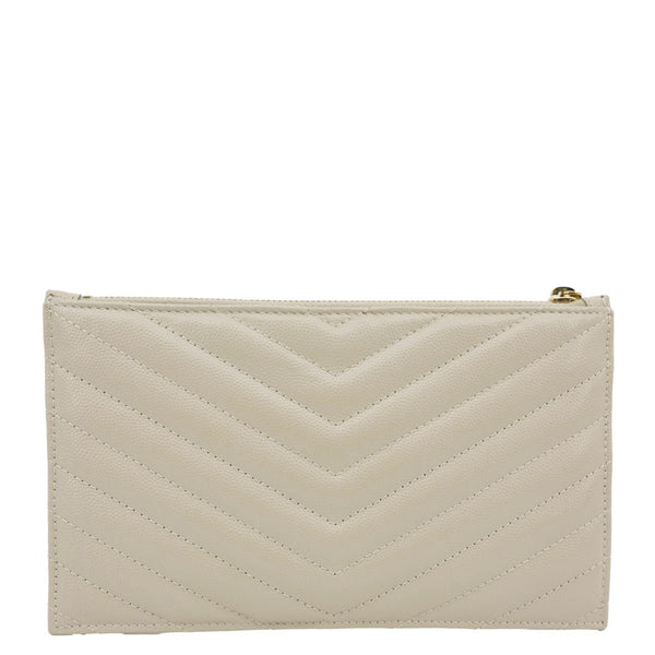 YVES SAINT LAURENT Monogram Bill Grain De Poudre Chevron Leather Zip Pouch Beige