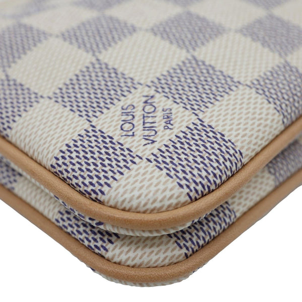 LOUIS VUITTON Double Zip Pochette Damier Azur Crossbody Bag Rose Ballerine