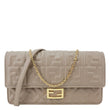 FENDI Baguette FF Embroidered Leather Wallet On Chain Beige