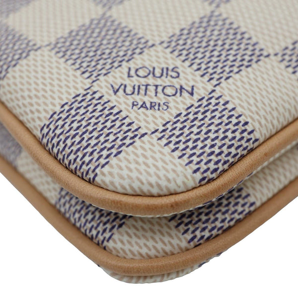 LOUIS VUITTON Double Zip Pochette Damier Azur Crossbody Bag Rose Ballerine