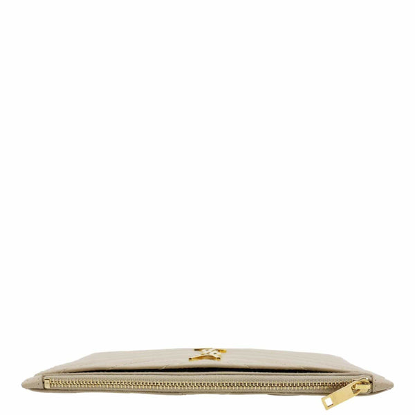 YVES SAINT LAURENT Monogram Bill Grain De Poudre Chevron Leather Zip Pouch Beige