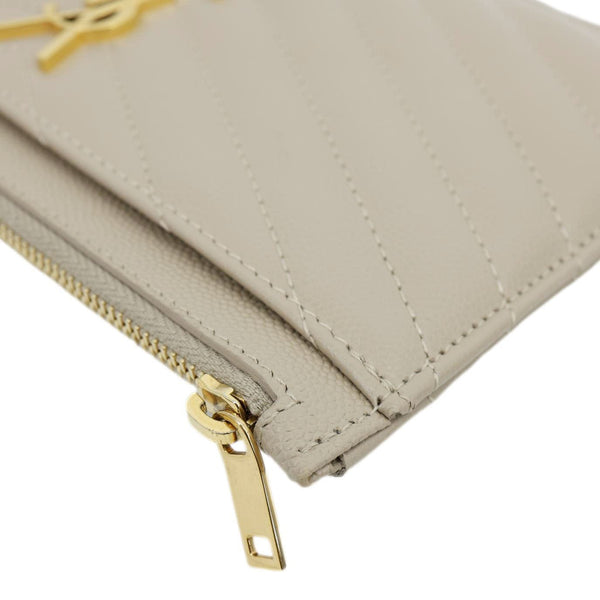 YVES SAINT LAURENT Monogram Bill Grain De Poudre Chevron Leather Zip Pouch Beige